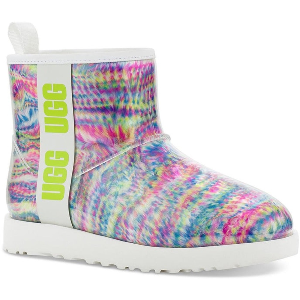 UGG CLASSIC CLEAR MINI PULL ON ANKLE BOOTIES COLORFUL RAINBOW - Picture 1 of 2